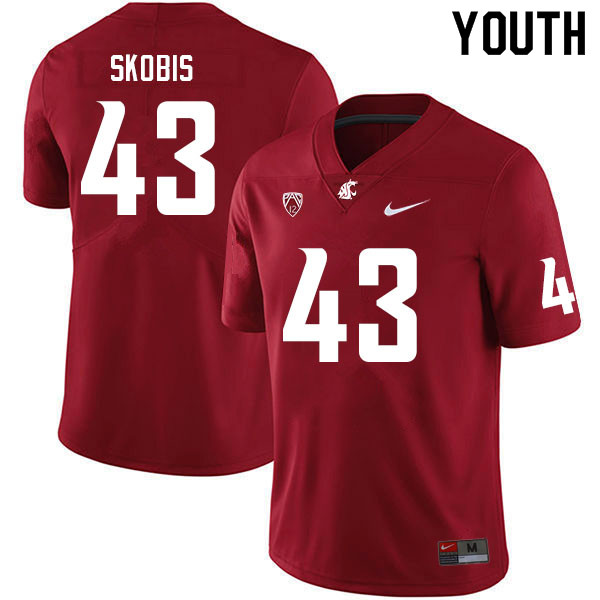 Youth #43 Jacob Skobis Washington State Cougars College Football Jerseys Sale-Crimson
